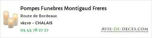 Avis de décès - Challignac - Pompes Funebres Montigaud Freres