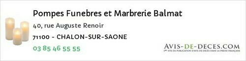 Avis de décès - Saint-Étienne-En-Bresse - Pompes Funebres et Marbrerie Balmat