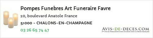 Avis de décès - Épernay - Pompes Funebres Art Funeraire Favre