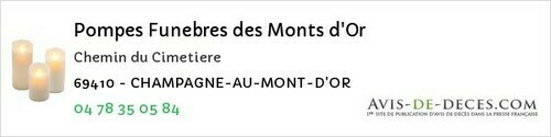 Avis de décès - Ranchal - Pompes Funebres des Monts d'Or