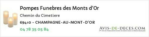 Avis de décès - Mardore - Pompes Funebres des Monts d'Or