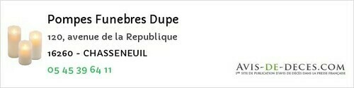 Avis de décès - Tourriers - Pompes Funebres Dupe