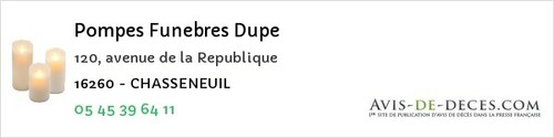 Avis de décès - Courcôme - Pompes Funebres Dupe
