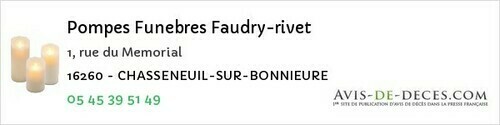 Avis de décès - Blanzac-Porcheresse - Pompes Funebres Faudry-rivet