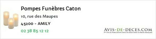 Avis de décès - Pithiviers - Pompes Funèbres Caton