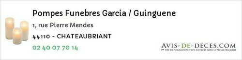 Avis de décès - Le Bignon - Pompes Funebres Garcia / Guinguene