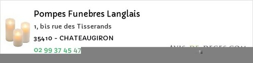 Avis de décès - Châteaugiron - Pompes Funebres Langlais
