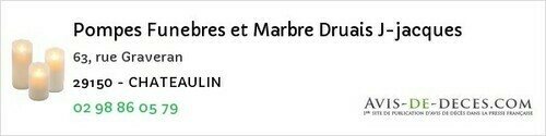 Avis de décès - Plouarzel - Pompes Funebres et Marbre Druais J-jacques