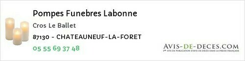 Avis de décès - Ambazac - Pompes Funebres Labonne