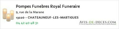 Avis de décès - La Barben - Pompes Funebres Royal Funeraire