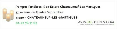 Avis de décès - Châteauneuf-les-Martigues - Pompes Funèbres Roc Eclerc Chateauneuf Lez Martigues