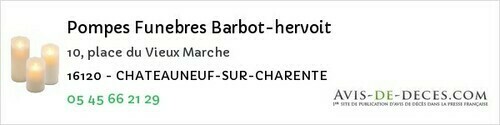 Avis de décès - Rougnac - Pompes Funebres Barbot-hervoit