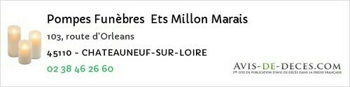 Avis de décès - Châteauneuf-sur-Loire - Pompes Funèbres Ets Millon Marais