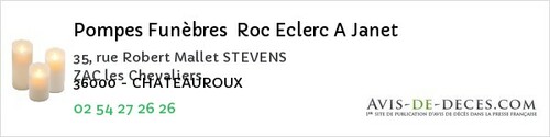 Avis de décès - La Berthenoux - Pompes Funèbres Roc Eclerc A Janet