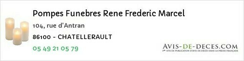 Avis de décès - Blanzay - Pompes Funebres Rene Frederic Marcel