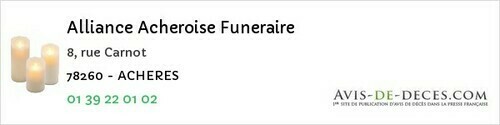 Avis de décès - Mantes-la-Ville - Alliance Acheroise Funeraire