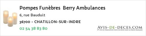 Avis de décès - Meunet-sur-Vatan - Pompes Funèbres Berry Ambulances