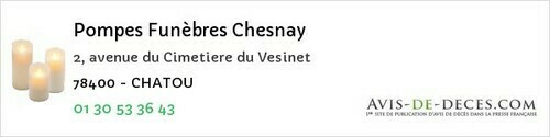 Avis de décès - Chanteloup-les-Vignes - Pompes Funèbres Chesnay