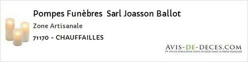 Avis de décès - Verjux - Pompes Funèbres Sarl Joasson Ballot