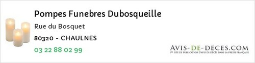 Avis de décès - Chaulnes - Pompes Funebres Dubosqueille