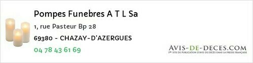 Avis de décès - Irigny - Pompes Funebres A T L Sa