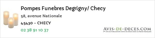 Avis de décès - Cercottes - Pompes Funebres Degrigny/ Checy