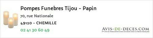 Avis de décès - Chaudefonds-sur-Layon - Pompes Funebres Tijou - Papin