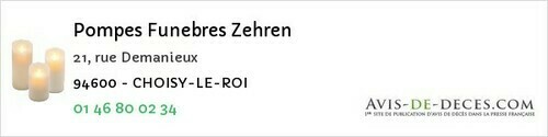 Avis de décès - Villeneuve-Saint-Georges - Pompes Funebres Zehren