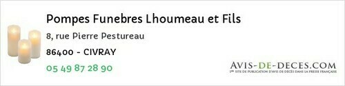 Avis de décès - Vellèches - Pompes Funebres Lhoumeau et Fils