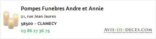 Avis de décès - Saint-Hilaire-Fontaine - Pompes Funebres Andre et Annie