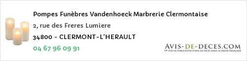 Avis de décès - Lunel-Viel - Pompes Funèbres Vandenhoeck Marbrerie Clermontaise