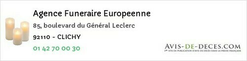 Avis de décès - Marnes-la-Coquette - Agence Funeraire Europeenne