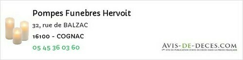 Avis de décès - Verteuil-sur-Charente - Pompes Funebres Hervoit