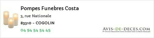 Avis de décès - Cogolin - Pompes Funebres Costa