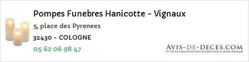 Avis de décès - Esclassan-Labastide - Pompes Funebres Hanicotte - Vignaux