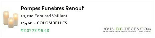 Avis de décès - Colombelles - Pompes Funebres Renouf