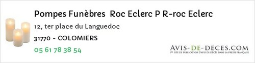 Avis de décès - Castelnau-D'estrétefonds - Pompes Funèbres Roc Eclerc P R-roc Eclerc