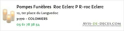 Avis de décès - Antichan-de-Frontignes - Pompes Funèbres Roc Eclerc P R-roc Eclerc