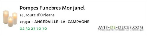 Avis de décès - Angerville La Campagne - Pompes Funebres Monjanel