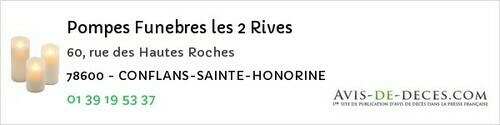 Avis de décès - Bonnières-sur-Seine - Pompes Funebres les 2 Rives