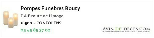 Avis de décès - Blanzaguet-Saint-Cybard - Pompes Funebres Bouty