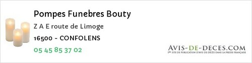 Avis de décès - Saint-Laurent-De-Céris - Pompes Funebres Bouty