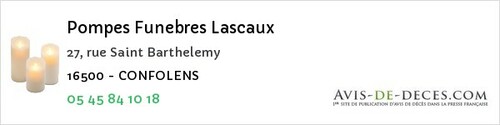 Avis de décès - Villebois-Lavalette - Pompes Funebres Lascaux