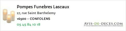 Avis de décès - Courbillac - Pompes Funebres Lascaux