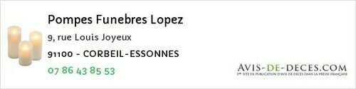 Avis de décès - Évry - Pompes Funebres Lopez