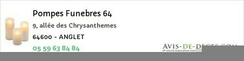Avis de décès - Anglet - Pompes Funebres 64