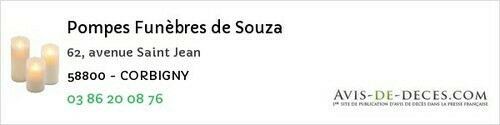 Avis de décès - Bouhy - Pompes Funèbres de Souza