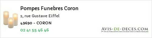 Avis de décès - Cossé-D'anjou - Pompes Funebres Coron