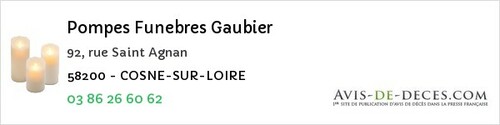 Avis de décès - Cosne Sur Loire - Pompes Funebres Gaubier