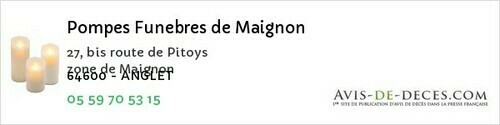 Avis de décès - Anglet - Pompes Funebres de Maignon